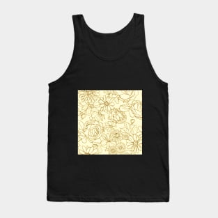 Artistic Flower Design: Hand-Drawn Roses and Daisies on a Vintage Yellow Background. Tank Top